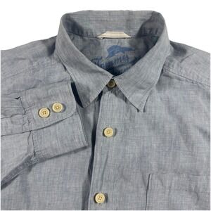 Tommy Bahama Men's L Button‎ Down Long Sleeve Blue 100% Linen Shirt